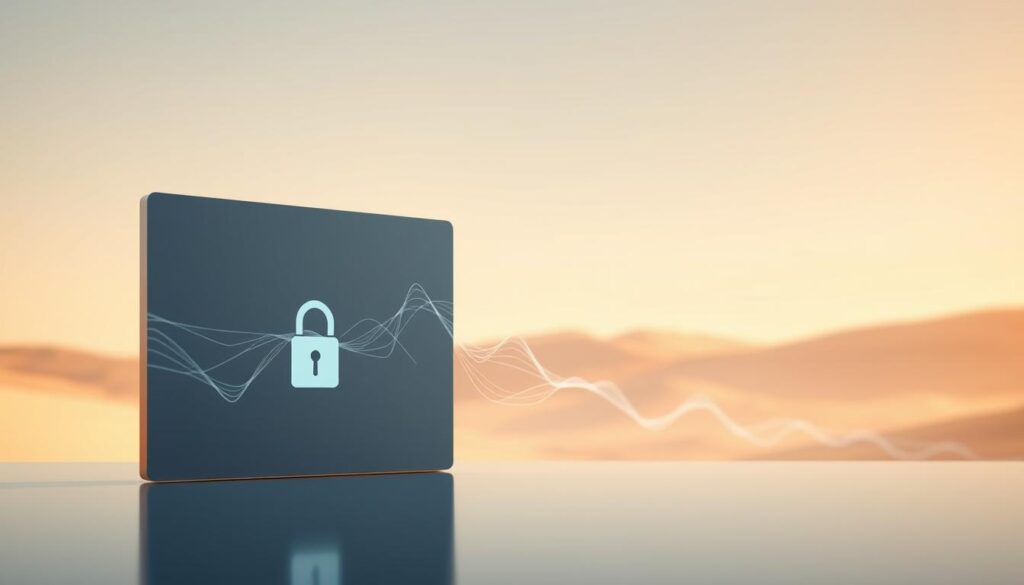 A tranquil scene of a virtual private network (VPN) interface, showcasing its robust security features. In the foreground, a sleek, minimalist VPN connection window with a prominent lock icon, conveying a sense of privacy and protection. The middle ground features a sleek, abstract data visualization, with flowing lines and geometric shapes, representing the secure data transmission and encryption process. In the background, a soft, ethereal landscape of undulating hills and a serene sky, creating a calming, secure atmosphere. The lighting is warm and diffused, emphasizing the trustworthiness and reliability of the VPN system. The overall composition exudes a sense of digital safety and online privacy, aligning with the article's focus on cyber security and internet browsing protection.