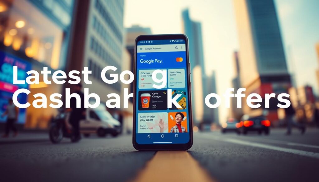 A visually striking and informative image of the latest Google Pay cashback offers. In the foreground, a sleek, minimalist user interface showcases various offers and discounts, highlighted with vibrant colors and clean typography. The middle ground features a smartphone screen displaying the Google Pay app, its intuitive layout guiding users towards the cashback opportunities. In the background, a soft, blurred cityscape sets the scene, conveying a sense of modern, urban convenience. Warm, diffused lighting creates a welcoming atmosphere, while the camera angle suggests an eye-level perspective, allowing the viewer to engage with the content naturally. Overall, the image should clearly and compellingly communicate the breadth and value of the Google Pay cashback ecosystem.